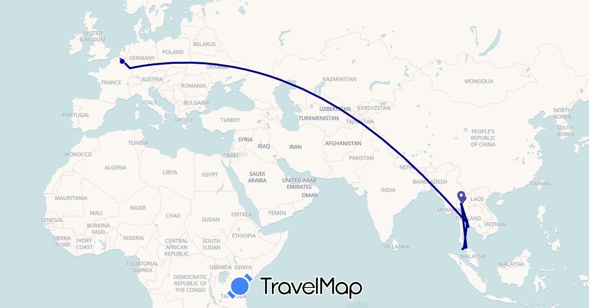 TravelMap itinerary: driving in Belgium, Germany, Thailand (Asia, Europe)
